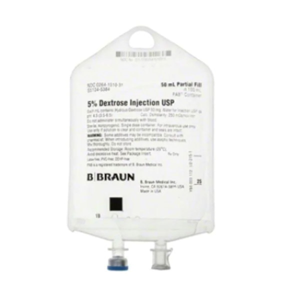 Dextrose 5% Water Injection Solution Pyrogen Free Sterile Bag 50mL (B Braun) Dextrose 5% Water Injection Solution Pyrogen Free Sterile Bag 50mL (B Braun)